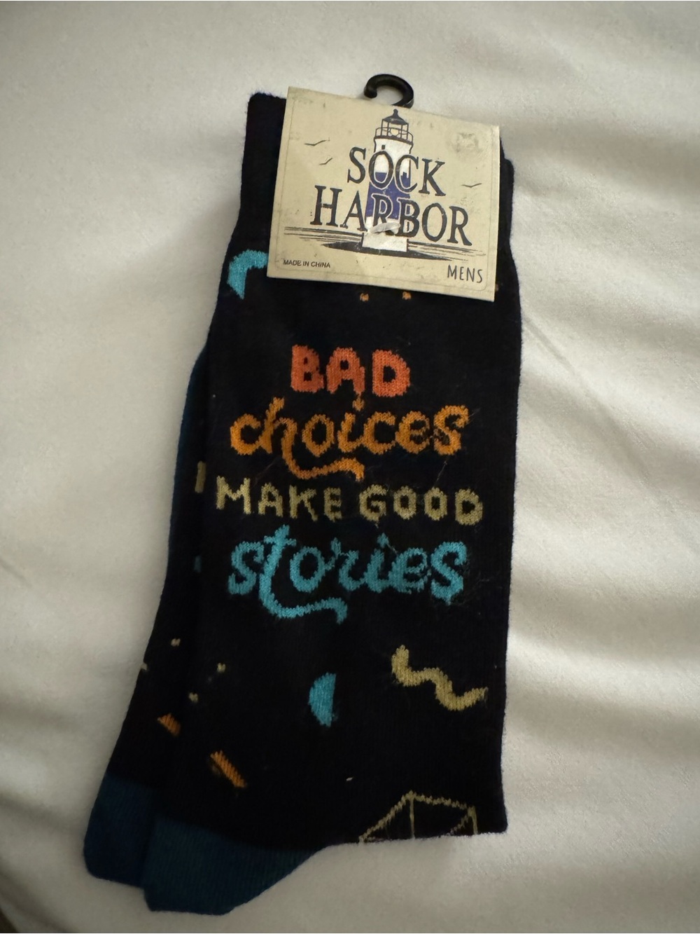 Men’s Black Novelty Socks - "Bad Choices Make Good Stories"